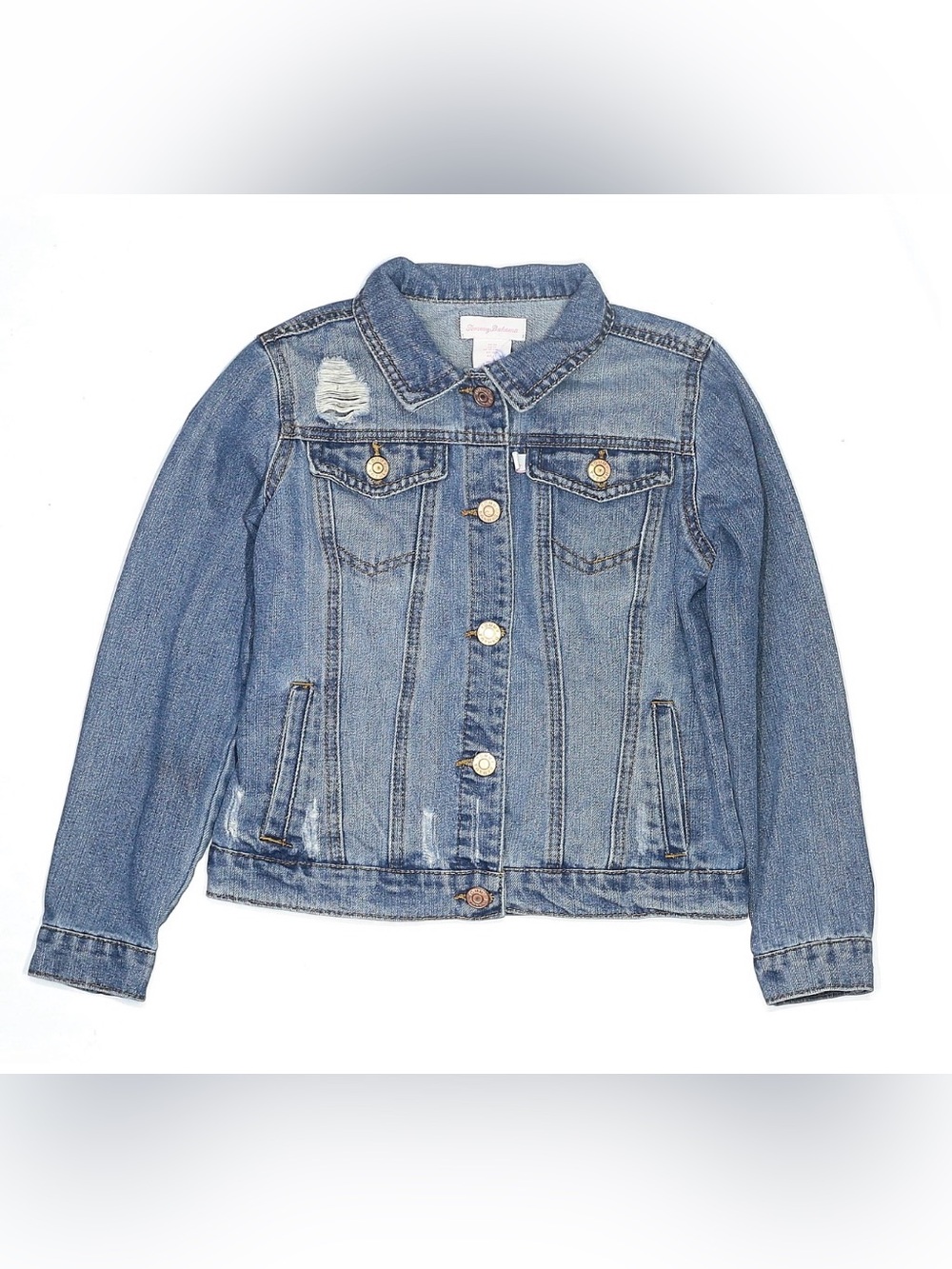 Tommy Bahama Girls Distressed Blue Denim Jean Jacket Size Kids 12 Excellent